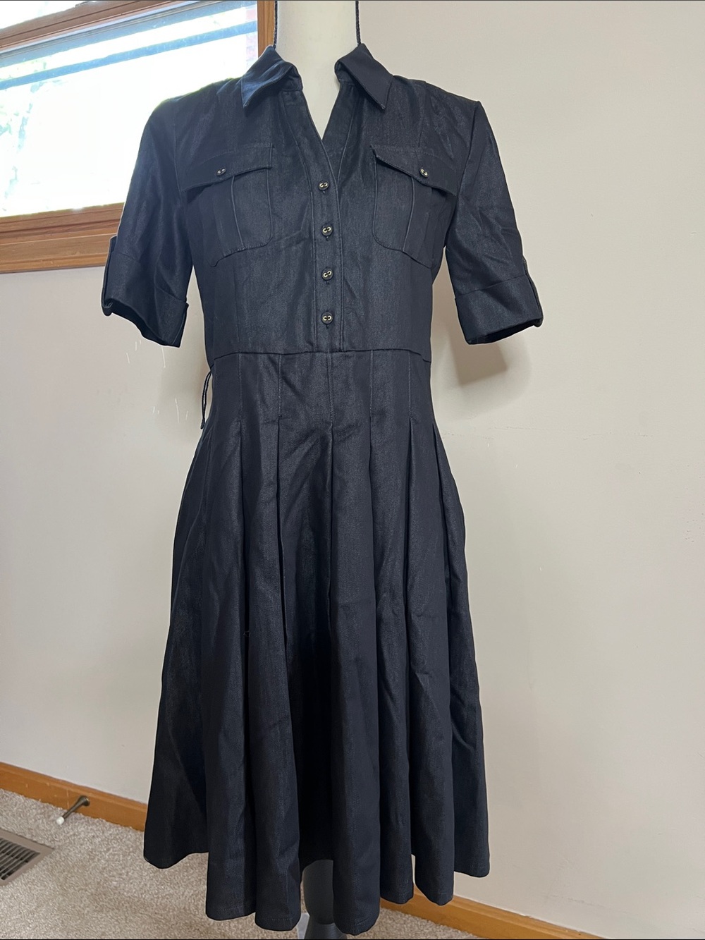 📠🏚️✒️🖤Vintage Classic Black Shirtwaist Dress - Picture 4 of 7